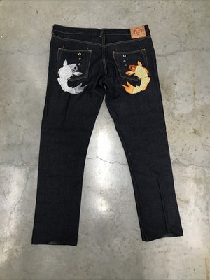 さ*そ様 Evisu denim Jeans KOI design vintag Vintage Evisu Koi Fish Diacock Jeans Black Mens Size 42 | eBay