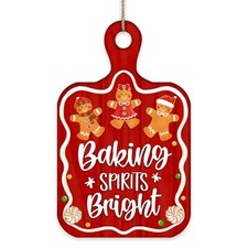 Christmas Baking Spirits Bright Front Door Sign, Xmas Gingerbread Man Red