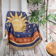 " Moon and Sun Throw Blanket Celestial Chair Recliner Cover Bed Spread Hippie "