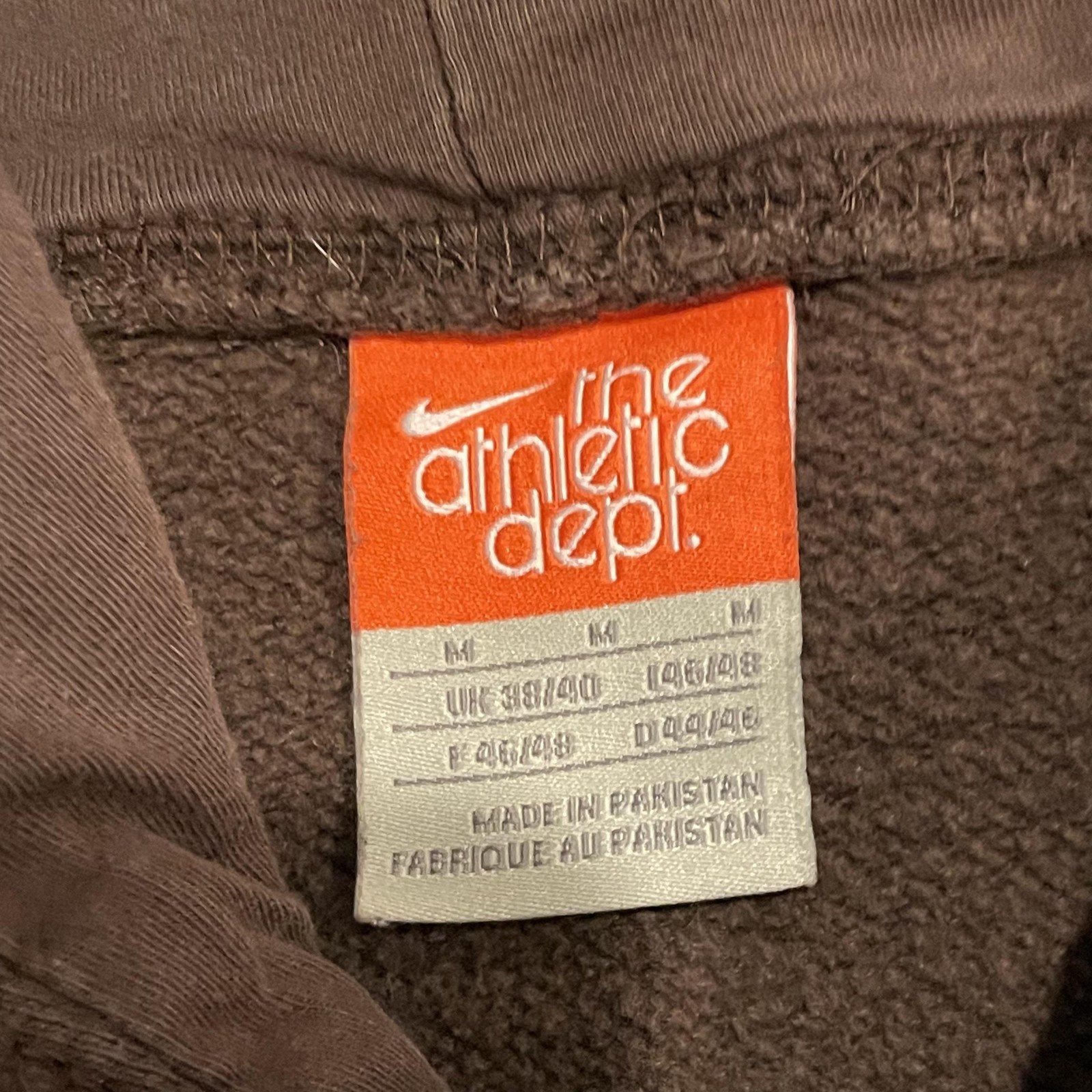 Nike Athletic Dept Hoodie Womens Medium Brown Pullover Fleece Swoosh 341572-207 thumbnail 7