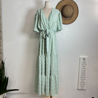 boho sage green dress Swiss Dot Maxi XL , V-Neck Wrap Tiered Belted shabby chic it ensures comfort for SATIN-WEDDING-DRESS Azazie Syenna Buckle:Matte Black Pearl