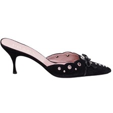 Prada Iconic Vintage Black Eyelet Suede Mule Kitten Heel 38