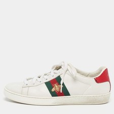 Gucci Ace Size 36.5 White Leather and Python Embossed Lace Up Sneakers