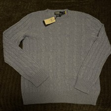 NWT 398 Polo Ralph Lauren Iconic Cable Knit Blue Cashmere Sweater Men  s Size M