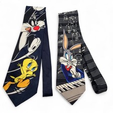 Vtg 1996 Looney Tunes Mania Tie Lot Bugs Bunny Piano Sylvester Tweety 90s Music