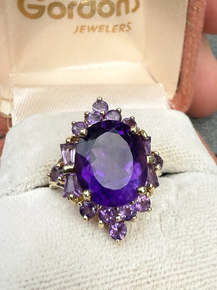 Vintage Lindo Anel de Coquetel Aglomerado de Ametista Oval 14k Ouro Amarelo 4,00 ct S5,75 - Imagem 3 de 4