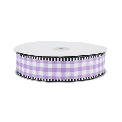 Dashed Edge Check Plaid Purple White Canvas 5 Yard 1.5'' Width Wired Ribbon