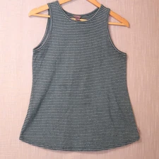 Eddie Bauer Striped Tank Top Gree/White Knit Stretch Womens S #H99-72