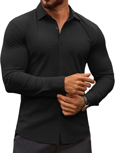 Herren Muscle Fit Oberhemden faltenfrei Langarm Freizeit Button Down Hemden - Bild 7 von 100