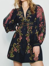 NWT Farm Rio Ravenala Black V Neckline Puffed Sleeve Mini Dress size XL