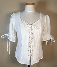 Scarlet Darkness White Corset Lace Up Peasant Blouse Women Small Renaissance Top