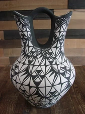 Native American Fine Line Hand Painted Wedding Vase by M. Lukee