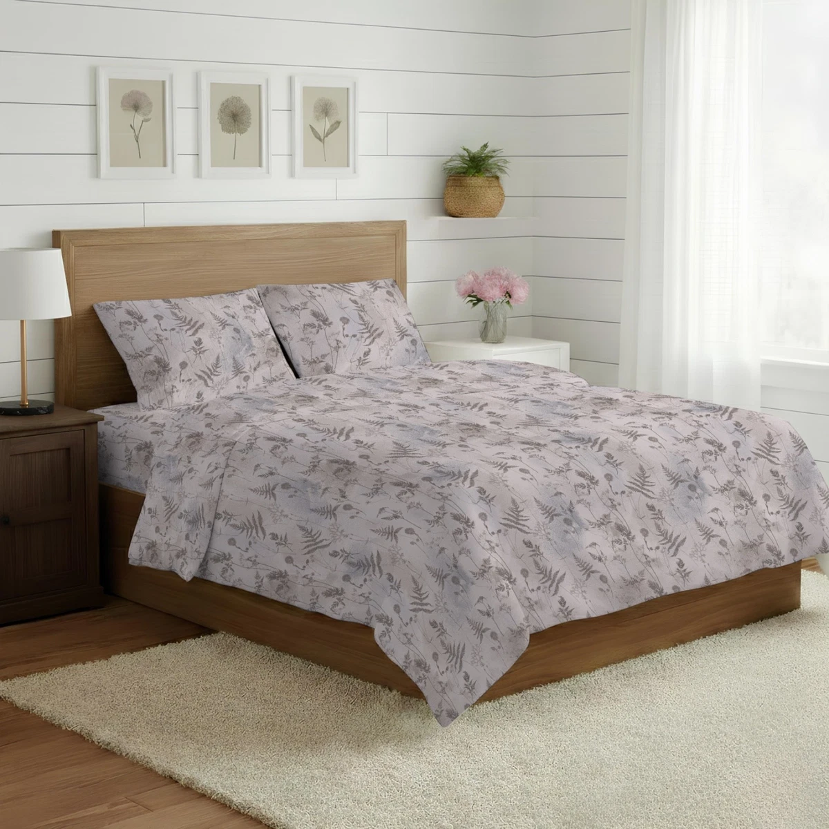 Completo Letto Matrimoniale In Puro Cotone 100% - Grigio Maculato - Lenzuola Maxi Con Angoli - Federe 52x82+13 - Tessuto Naturale Antipilling