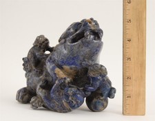 Antique 20thC Chinese Foo Dog Family Guardian Lion & Cubs Lapis Lazuli Sculpture