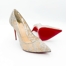 Christian Louboutin Pigalle Follies Lace Silver Glitter Pumps Heels EU 39.5 US 9