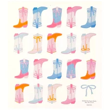 2 Sheets Pink Blue Western Cowboy Boots Stickers Crafts Planner Supply Party