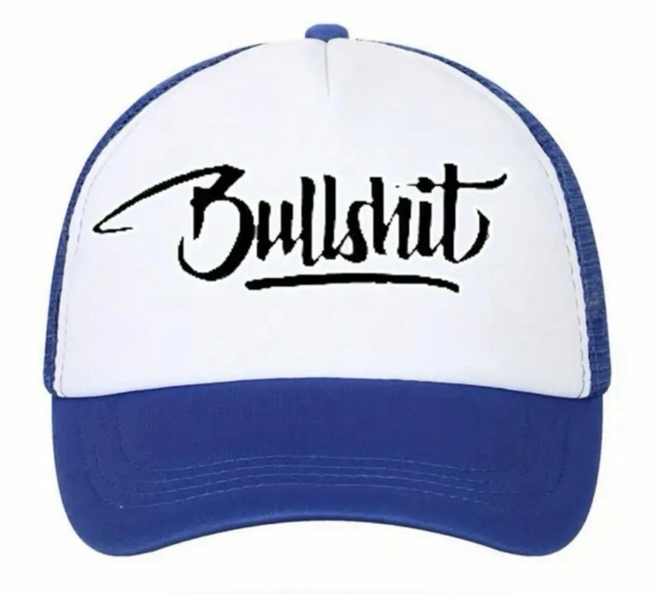Blue and white trucker hat