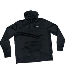 Fila Hoodie Mens Large Black Logo Pullover Sweatshirt Kangaroo Pocket Athletic