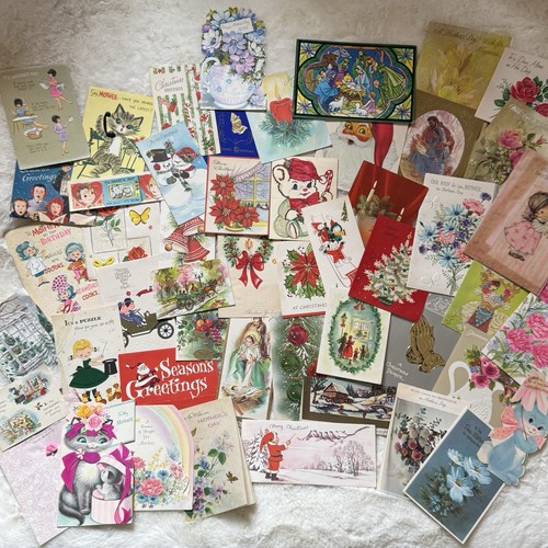 Lot of 50 Vintage Greeting Cards Birthday Ephemera Baby Marriage Christmas Craft