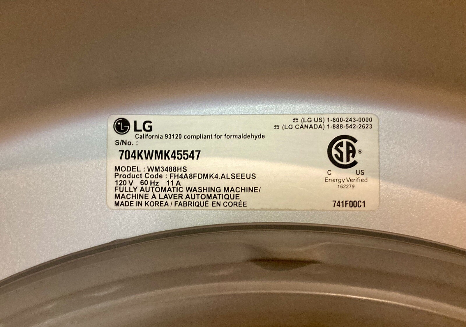 LG Silver AllinOne Combo Washer/Dryer WM3488HS eBay
