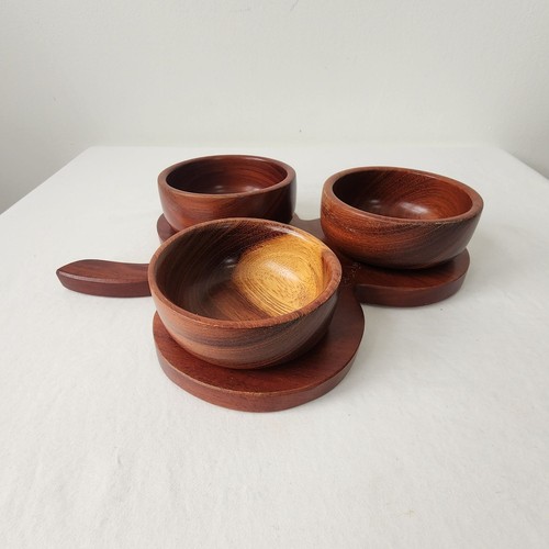 Hand-Carved Hard Wood Clover Snack Tray Natural Grain Finish VTG 90s Boho Chic - Picture 9 of 14