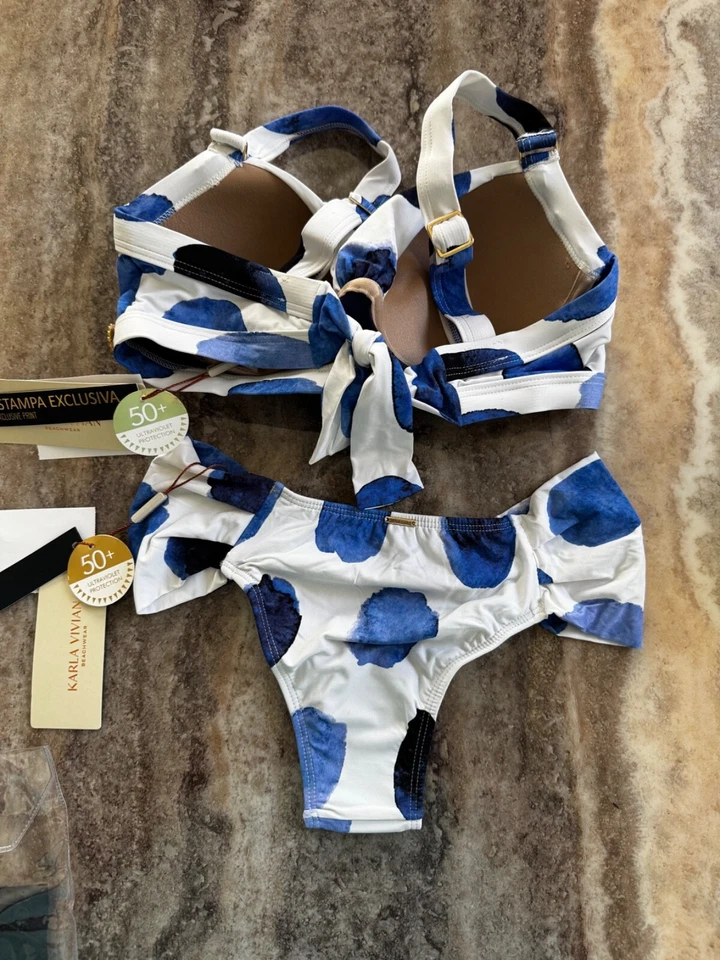 NUEVO CON ETIQUETAS - Talla XL - Bikini Karla Vivian Beachwear Azul y Blanco Polk A Dot - Brasileño Foto 3 de 3