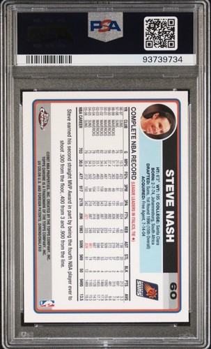2007 Topps Chrome #60 Steve Nash PSA/DNA Autografo Autentico Pop 1 Auto Suns - Foto 2 di 2