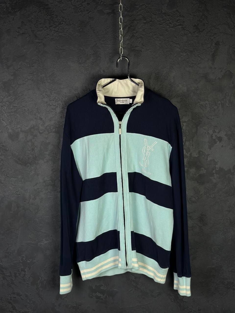 SAINT LAURENT Maglione Yves SaintnLaurent vintage anni 90 full zip TOP blu retrò YSL