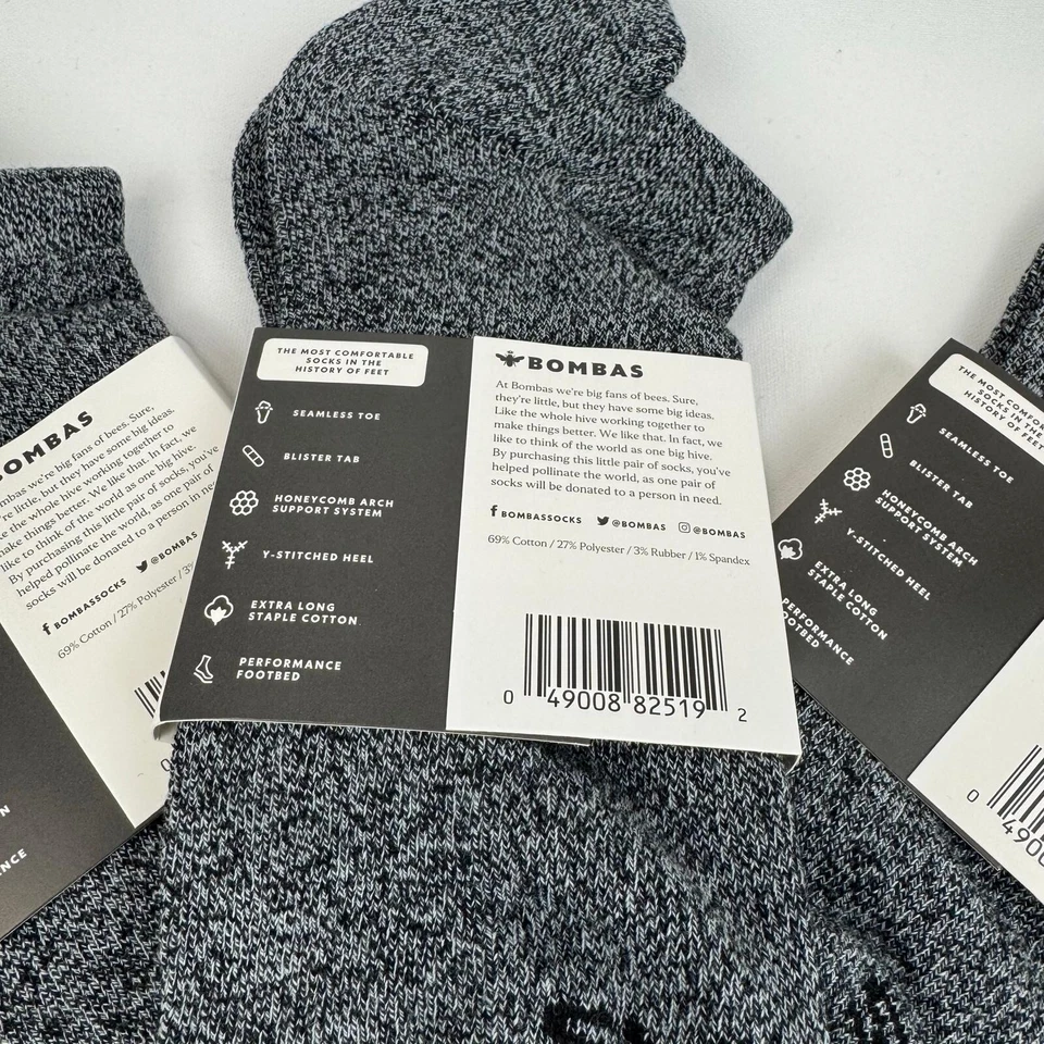 3-Pack Bombas Men's Charcoal Gray Ankle Socks Size Large - Image 3 of 4