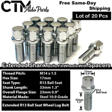 20x Chrome 14x1.5 Ball Seat Extend Lug Bolts 33mm Shank Fit Mercedes Stock Rims