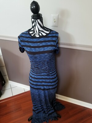 Michael Kors Blue Black Striped Nautical Shift Maxi Shirt Dress Size