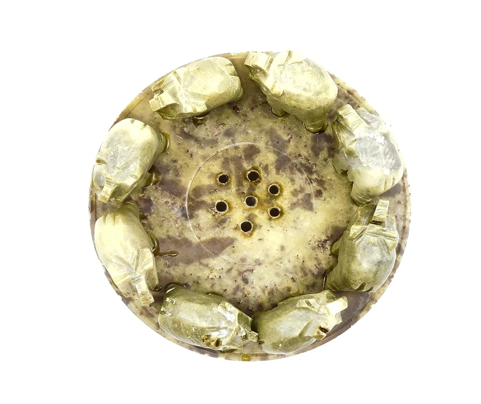 Suporte para incenso de elefante, mármore esculpido à mão, 8 elefantes em círculo - Imagem 4 de 4