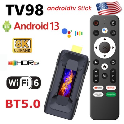 TV98 Android 13 Smart TV Dongle 8K Media Streaming TV Stick HDMI 2.4G+5G WiFi 6