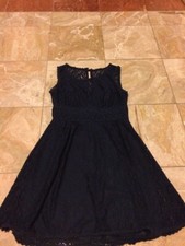 B. Darlin Navy Blue Lined Lace Dress Juniors 9/10