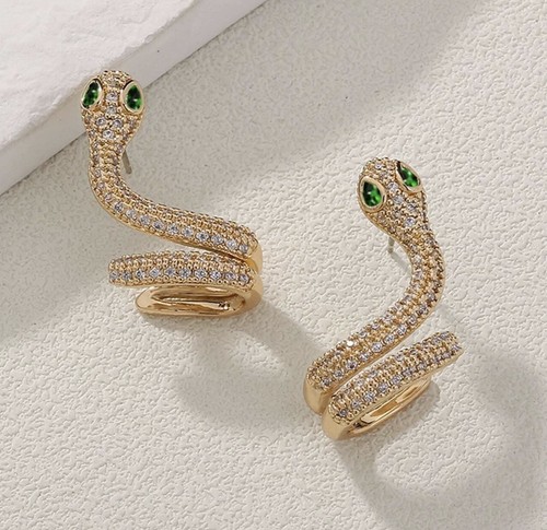Earrings Snake Madewell 18k Gold Plated pave tone Spiral Serpentine