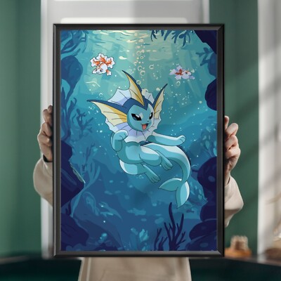Vaporeon Pokémon Poster, Anime Art Style, Printable Wall Art