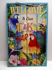 Welcome To Our Tiki Bar Sign Wall Decoration Palm Tree Parrots