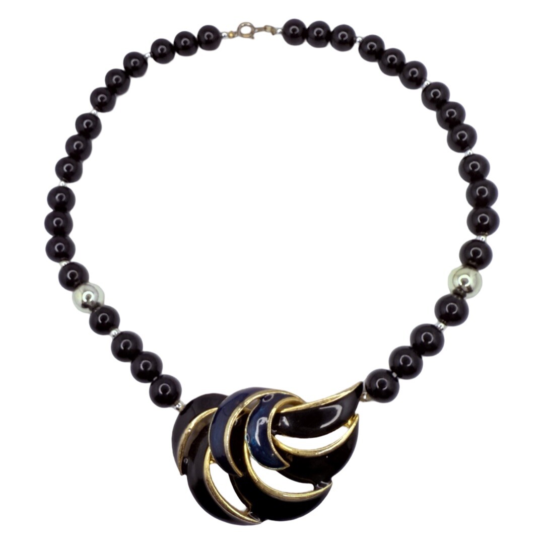 Givenchy Necklace 17.5" Navy Blue & Black Pendant Beaded Haute Couture thumbnail 2