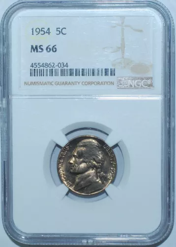 1954 NGC MS66 5C Jefferson Nickel