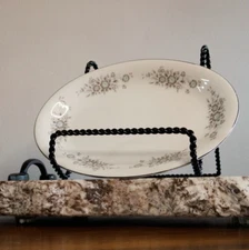 Vintage EKCO Fine China Winsford Floral Relish Dish Blue Grey White Flowers 8"