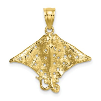 Echt 10kt Gelbgold 2-D Gefleckter Adlerrochen mit Löchern Charm