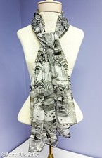 Scarf Dressy Black/White Sheer Polyester African Animal Print Scarf 60" x 20"