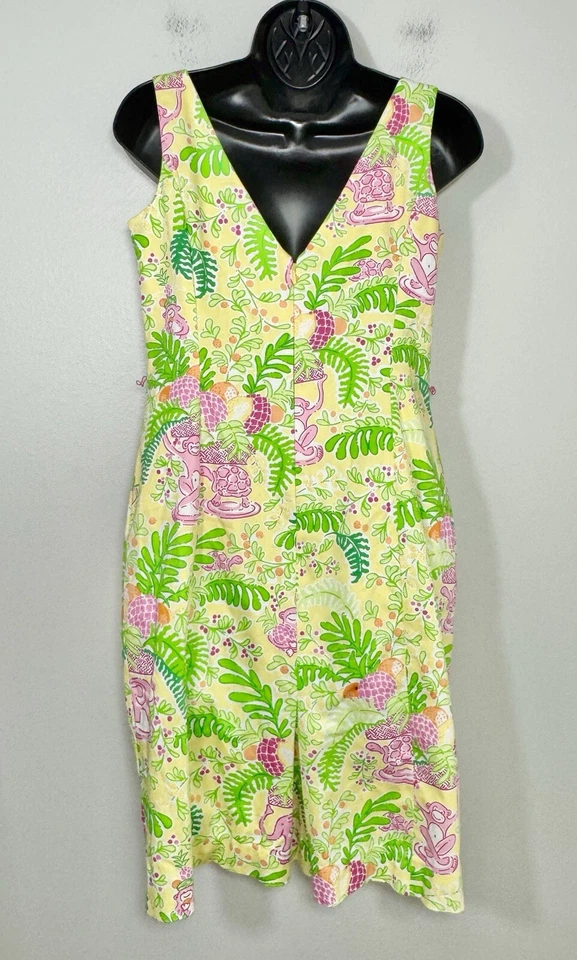 Lilly Pulitzer 复古 Miranda 连衣裙女式 4 码黄色 Sorbet 热带 Y2K — 第 2/4 张图片