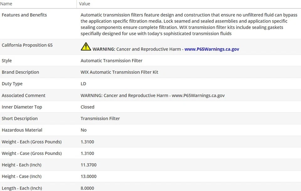Filtro de aceite tipo OEM WIX para Chrysler Intrepid 2001-2004 V6-3,5 L Foto 3 de 4
