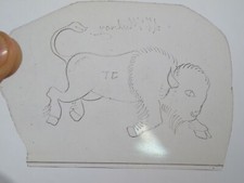 vtg 1960s 70s Tattoo Flash acetate stencil Animals Running Buffalo signed AN2
