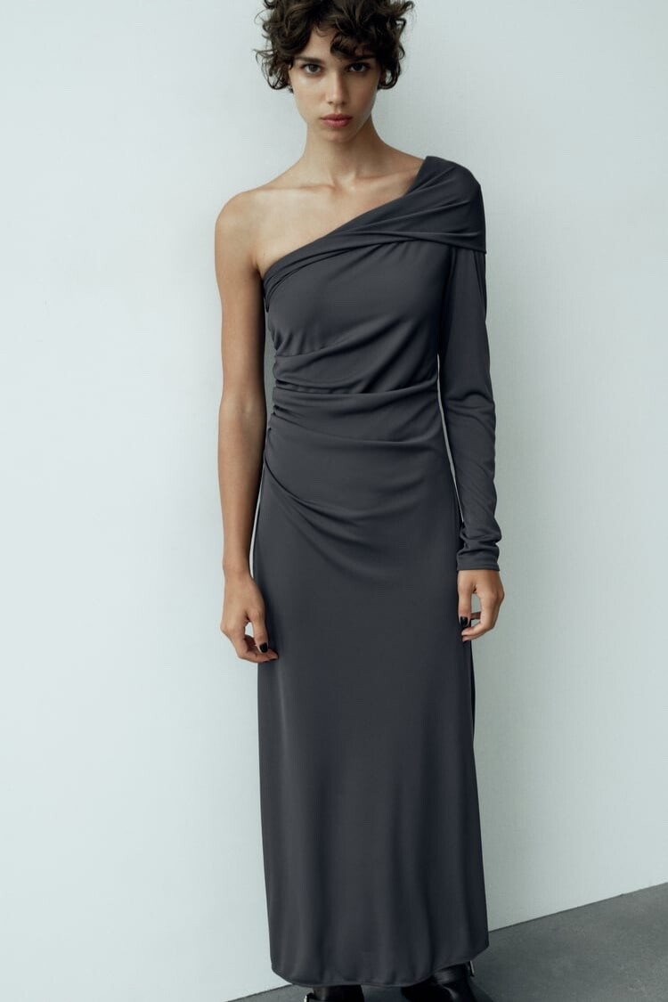 A 様ZARA ZARA NWT DRAPED ASYMMETRICAL DRESS SIZE XS | ANTHRACITE GRAY