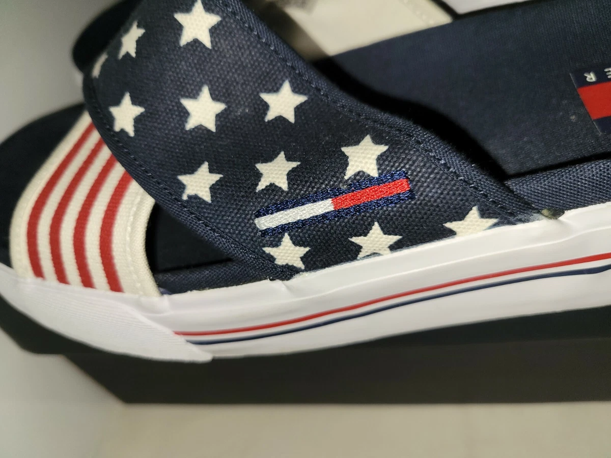 NEW TOMMY HILFIGER KELLY STARS STRIPES SANDALS WOMENS WHITE RED