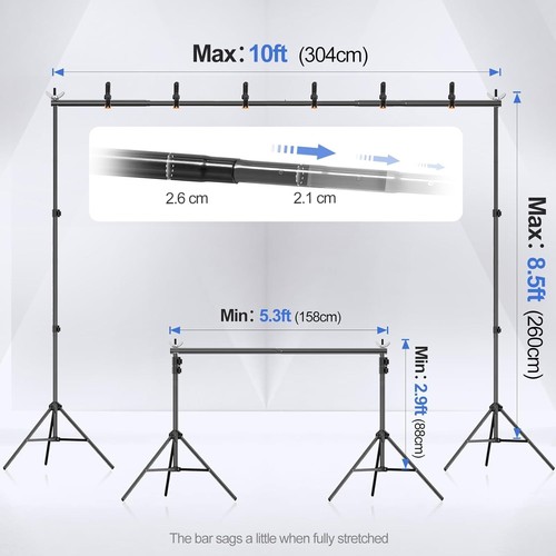 Backdrop Stand 10x8.5ftWxH Photo Studio Adjustable Background Stand Support K... - Picture 3 of 7