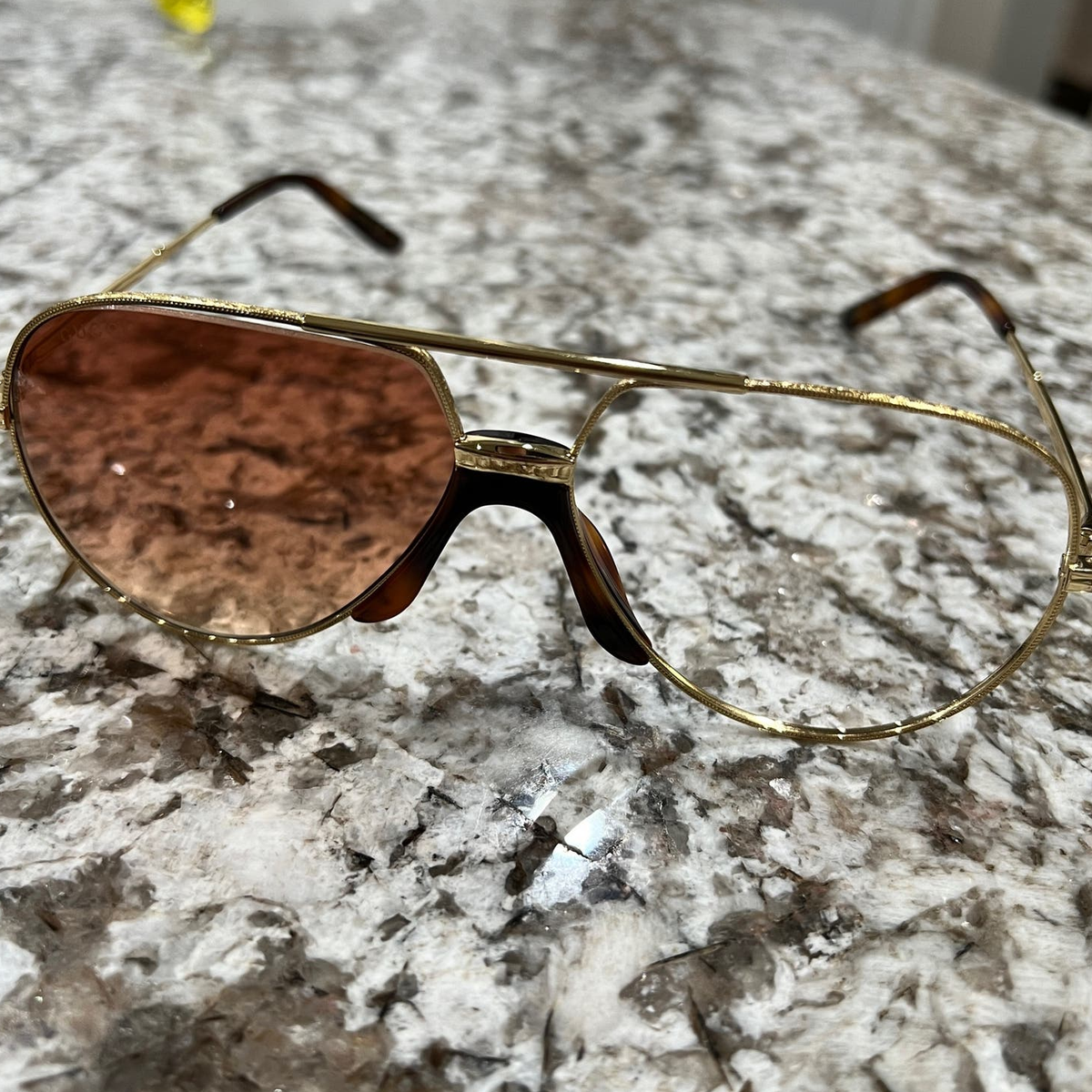 GUCCI CG0432 Gold Brown Aviator Etched Metal Retro Sunglasses. GG0432s 002 GUCCI 0432 Gold Brown Aviator Etched Metal Retro Sunglasses  main image 2