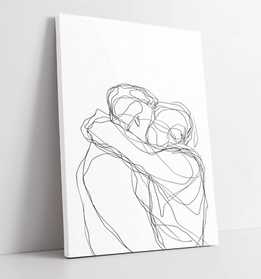 MINIMALISTISCHE LINIENZEICHNUNG EINER UMARMUNG - GERAHMTES LEINWANDBILD WANDBILD BILD DRUCK